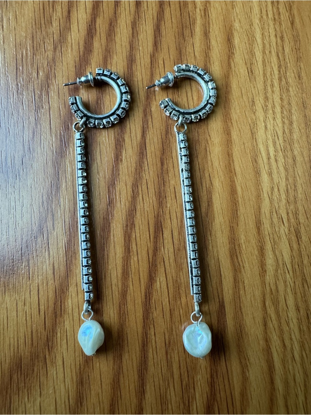 DANNIJO Silver Hoop Drop Earrings with Pearl